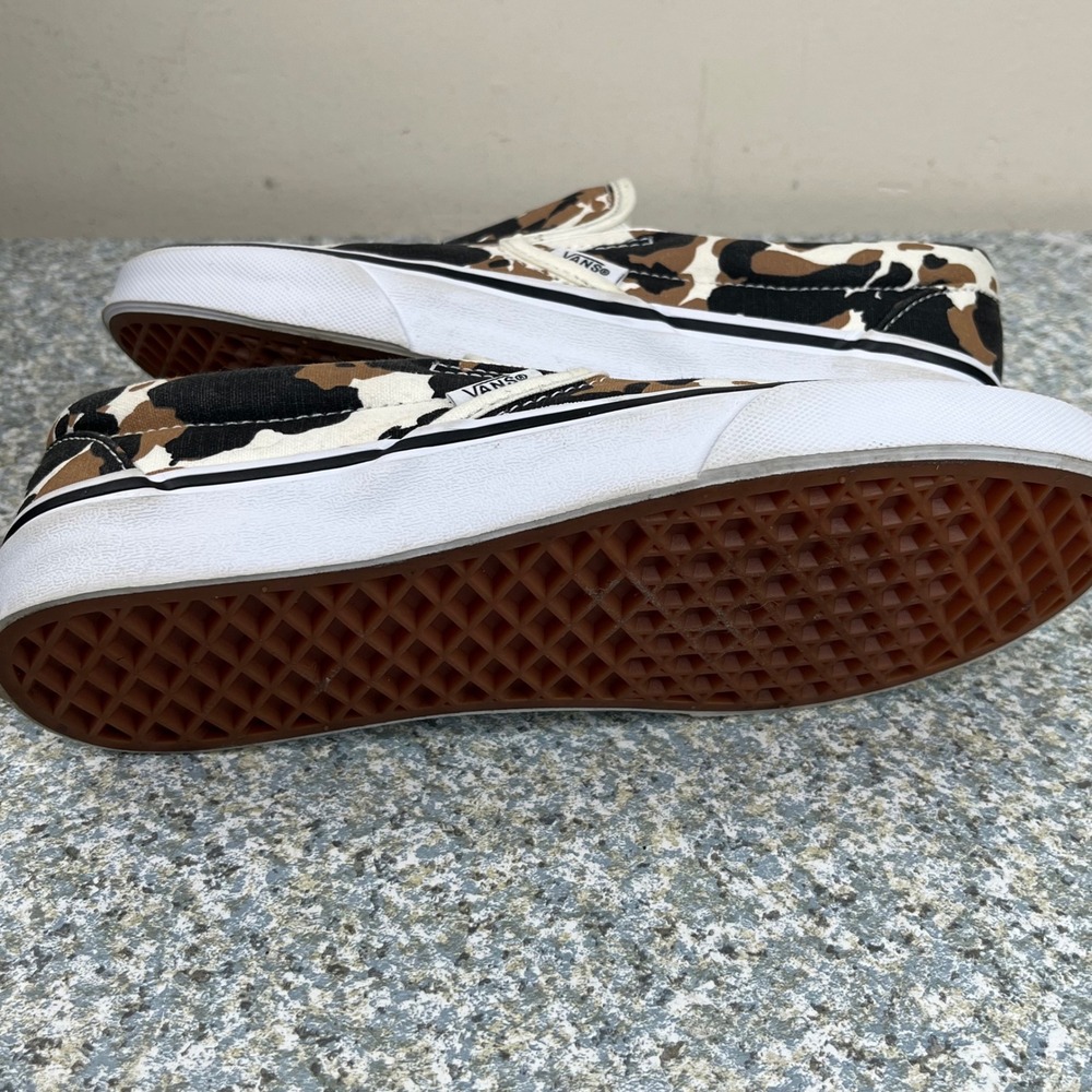 Vans Slip On Shoes Mens 6 Womens 7.5 Brown Cow Print Canvas Animal Sneakers - Picture 10 of 13